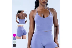 Women's Seamless Cross Breathable Quick Dry Solid Fitness Sport Halter Tank Top Gym Running Yoga Top with Custom Logo