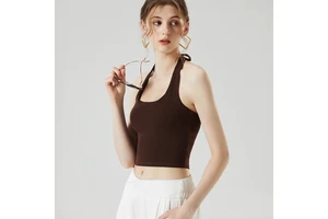 Summer Women's Tank Tops Padded Halter Neck Casual Crop Top Women Built-in Bra Camisole Beauty Back Eco-Friendly Breathable