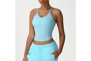 Women's Lightweight Breathable Crop Training Tank Tops Compression Round Neck Design Thin Stretchy Straps Supportive Sports Bra