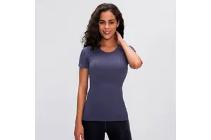 Custom LOGO New Fast Dry Breathable Seamless Round Neck Sports T-Shirt Outdoor Running Fitness Yoga Short Sleeve