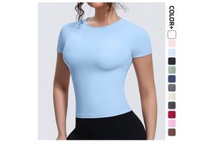 New Women's Sports Naked Body Shaping Short Sleeve Breathable Spandex/Nylon Solid Color Tight Yoga Top
