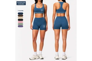 Custom Logo Women's Workout Sets Sports Bra And High Waist Biker Shorts 2 Piece Yoga Gym Activewear Set Wholesale