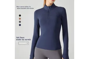Autumn Plush Yoga Dress Top Long Sleeved European and American Yoga Fitness Dress Fitness Running Sports Coat for Women