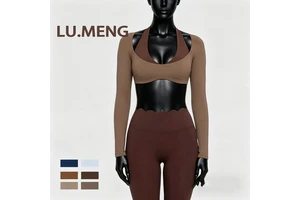 Women's Color Block Two-Piece Sports Long Sleeve Halter Neck Pilates Yoga Top Slim Fit Sweat-Wicking Wrinkle-Resistant Fitness