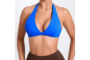 Deep V Halter Neck Yoga Bra for Women Breathable Gym Fitness Wear Backless Tops