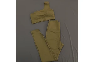 Women's Active Wear Gym Fitness Clothing Yoga Sets Breathable One-Shoulder Sports Bra Elastic Waist Wave Leggings Lace Shape