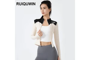 RUIQUWIN Wholesale Custom Women's Yoga Top Quick Dry Long Sleeve Jacket Breathable Zip Stand Collar Gym Workout Sportswear