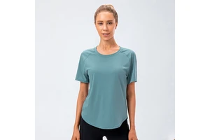 Nylon Spandex Women Summer Loose-fitting Yoga Top Lightweight and Breathable Short Sleeve Sports T-shirt for Fitness and Running