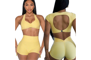 WYNTHREADS Women's Back Yoga Vest High-Waisted Peach Hips High Stretch Quick-Drying Spandex/Nylon V-neck Skinny Yoga Top
