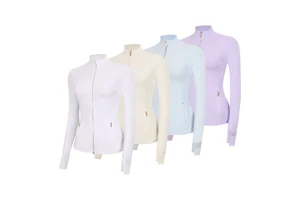(Spot) Gold Spandex/Nylon Slim Fit Zipper Jacket Coat Top Women's Tight Vertical Collar Elastic Quick-drying Fitness Yoga