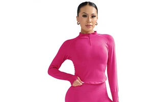 For Spandex/Nylon Half-Zip Neckline Quick-Drying Plus Size Pilates Long-Sleeve Yoga Top for Women