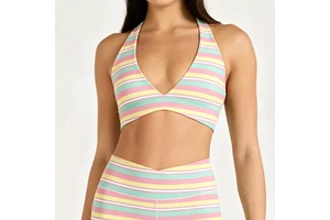 New Activewear Women Gym Workout Yoga Bra Halter Deep-V Contrasting Colors Breathable Sports Custom Leisurewear