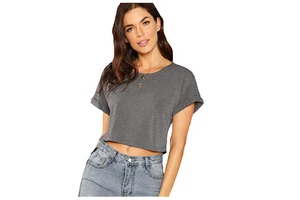 2021 Women's Summer Crop Tops Sexy Short Sleeve Yoga Gym Sports Streetwear Custom Logo Workout Tee Solid Casual Hole Flannel
