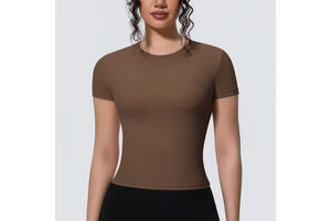 Custom Women Gym Workout Short Sleeve Crew Neck Blank Tee Activewear Crop Top High Quality Yoga Sports T-shirt