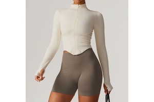 Custom Solid Color Standing Collar Zipper Long Sleeves Women Fitting Quick-Dry Outdoor Fitness Sports Yoga Top