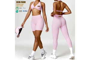 Tight Solid Back Yoga Suit Breathable Quick-drying 2-Piece Set Fitness Clothing Outdoor Running Sports Women