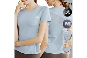 2024 Women's Sexy Athletic Mesh Back Lightweight Breathable Printed Short-Sleeve Slim Fitness Yoga T-Shirt Loose Clothing for