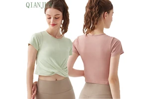 Summer New Style Women's Loose Breathable Athletic Yoga Top Short-sleeve for Gym High Intensity Exercise Solid Color Yoga Top