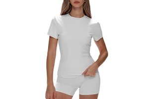 CZ014 Autumn Cross-Border New Model 8455DX Plus Size Skinny Fit Short-Sleeved Breathable Yoga Top Sports Running Front