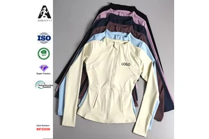 Women Fitness Sports Jackets Yoga Wear Long Sleeve Full Zip Stand-up Collar Yoga Tops Slim Athletic Wear
