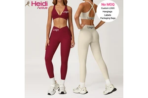 Customize Sportswear Cross Strap Deep V-neck Sports Bra V Waist Scrunch Butt Yoga Leggings High Elastic Gym Workout Yoga Set
