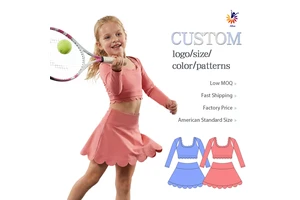 Girls Boutique Yoga Set Fitness & Yoga Wear Solid Color Long Sleeve Top Scallop Hem Built-In Shorts Custom Print