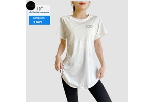 Women's Slim-Fit Longline T-Shirt - Breathable & Quick-Dry Fitness Top for Yoga & Gym High-Quality Custom Large Size T-Shirts