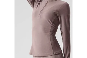 Womens High Neck Long Sleeve Half Zip Slim Fit Athletic Top-Nylon Summer/Spring Seasons Multiple Colors for Yoga Fitness