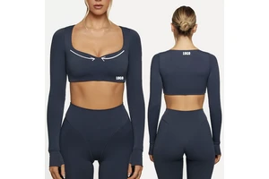 New Arrival Custom Logo Women's Gym Fitness Crop Top Stylish Stretchy Long Sleeve with Breathable PUSH Plain Yoga Skinny Design