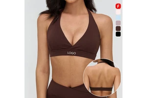 FANCO High Quality Deep V-neck Backless Running Top Custom Logo Sportswear Gym Fitness Wear Halter Yoga Bra Sports Bra for Women