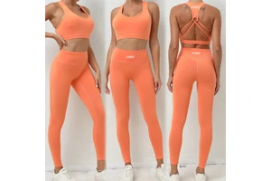 Custom Logo High Quality Women's Sexy Activewear Sleeveless Gym Clothes, 4 Pcs Push up Yoga Bra + Butt Lift Shorts + Yoga Pants