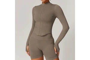Custom Women's Quick-Dry Fitness Sports Top Long Sleeves Zipper Standing Collar Breathable Yoga Jackets Top Spandex Plus Size