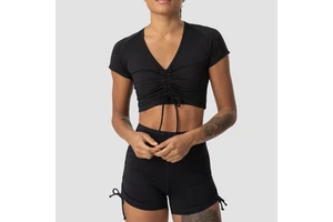 Sexy Fashion Summer Custom Logo Yoga Knitted Crop Top V Neck Slim Fit Short Sleeve Gym Clothes Woman T-Shirts Sporty Women Top