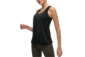 Women's Yoga Wear Solid High Impact Custom Logo Streetwear Tank Tops with Lace Button Hollow Out & Sequined Design