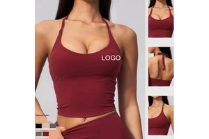 Creamy-feel Breathable Spandex/Nylon Yoga Tank Top Halter Straps V-neck Figure-Flattering Design for Fitness Vest Workout