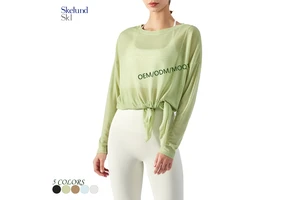 Customized Wholesale Women's Summer Lightweight One - Side Split Long - Sleeve Yoga Cover up Loose Running Fitness Top