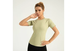 Women's Breathable Sports T-Shirt Cross-Border Area Mesh Yoga Top Short-Sleeved Design Fitness Breast Shaping Sports