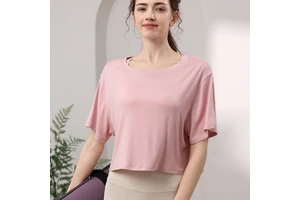 Breathable Lyocell Solid Loose Blouse Yoga Wear Women's Pilates Fitness Sports T-Shirt Running Training Short-Sleeve Top Summer