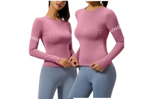 Luxury Brand Customized AIL Women's Slim Fit Breathable Round Neck Long Sleeved Yoga Suit, Fitness Running Sports T-shirt
