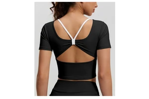 Women's Plus Size Eco-Friendly Four-Way Stretch Fitness Yoga Seamless Breathable Solid Color T-Shirt Short Sleeve Sexy Top