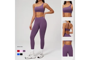 Women's Seamless Off-Shoulder Sports Set Tight Quick-Dry Yoga Running Fitness Outfit