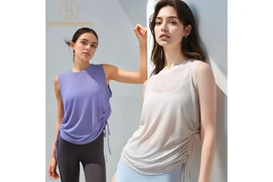 New Women's Summer Breathable Round Neck Sleeveless Yoga Top Loose Lightweight Yoga Sports Sleeveless T-Shirt