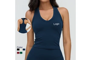 Custom Logo Workout Daily Wear Women's High Quality Breathable Quick Dry Yoga Top Deep V-Neck Racerback Vest for Gym