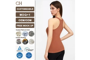 Women's Double Layer Yoga Tank High Stretch Moisture Wicking Shockproof Built-in Cup Breathable Top for Workout Fitness