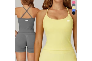 Basic Sleeveless Cropped Tank Top Elastic Thin Belt Crossover Straps Fixed Breast Pads Quick Dry Wear Pilates Jogger Fitness