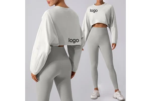 Women's Hot-Selling Cross-Border Neck Sweatshirt Long Sleeve Sports Top with Front Logo for Yoga & Running