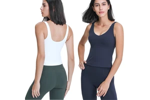 LOW MOQ Custom logo Women's Running Gym Fitness Sports Top Breathable for V-Neck Yoga Fitness Vest with Chest Pad