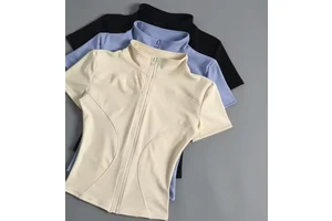 Women's Lightweight Yoga High-elasticity Short Sleeves Stand Collar Second-skin Fit for Fitness Training Breathable Top