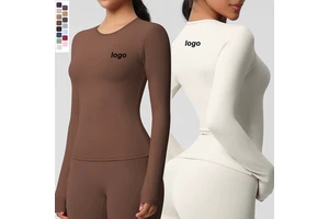 Custom Logo Long Sleeve T Shirt Round Neck Yoga Top Apparel Fitness Gym Naked Feelings Slim Fit High Stretch Running Sportswear