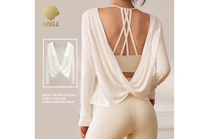 Sexy Breathable Ladies Fitness Sports Cross Cover Shirts Long Sleeve Workout Yoga Top